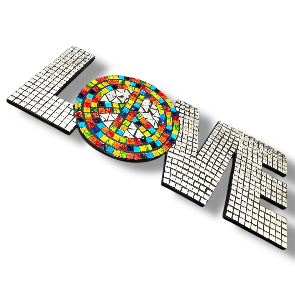 Love Peace Mosaic Mirror Wall Art Decor Hobby Lobby Vintage 20x8 Hippie Boho